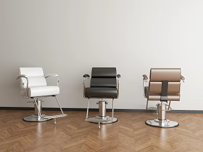 Three Stylish Hair Salon Chairs In Modern Beauty Studio With Wooden Floor 3d model
