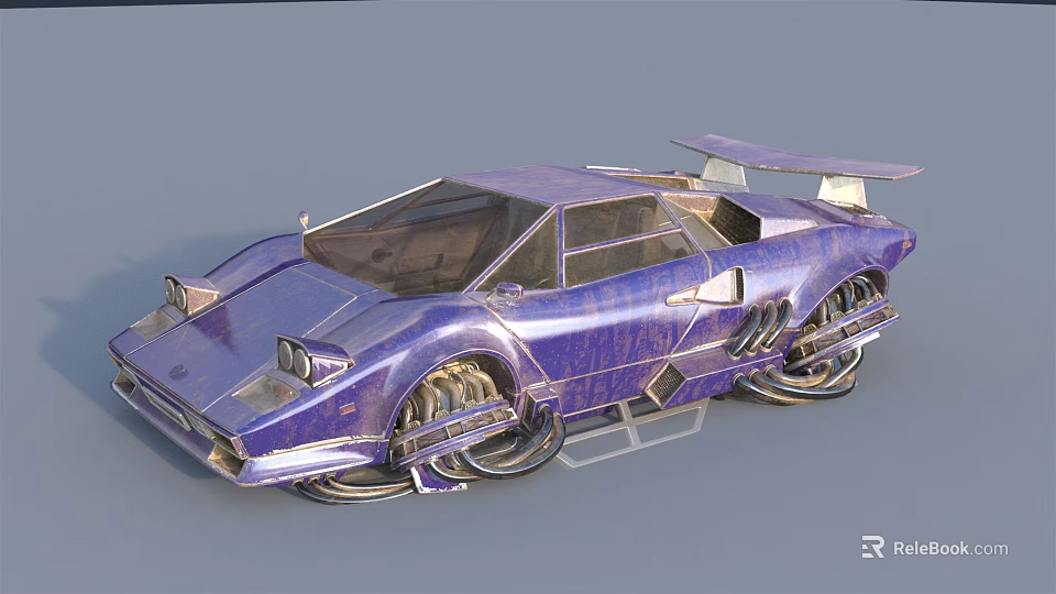 Futuristic Purple Sports Car With Sleek Body Rear Spoiler And Unique Wheels 3d model 