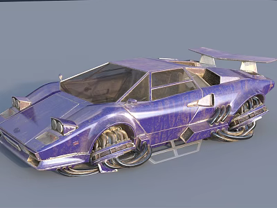 Futuristic Purple Sports Car With Sleek Body Rear Spoiler And Unique Wheels 3d model