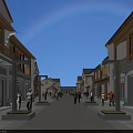 Traditional Chinese Commercial Street Featuring Ancient Architecture Decorative Lanterns Rainbow And Pedestrians At Night