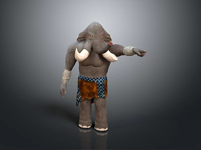 Elephant Like Game Movie Character With Gray Skin White Tusks Loincloth And Extending Arm 3d model