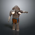 Elephant Like Game Movie Character With Gray Skin White Tusks Loincloth And Extending Arm