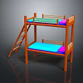 Colorful Wooden Bunk Bed With Orange Frame Blue Pink Mattresses And Ladder