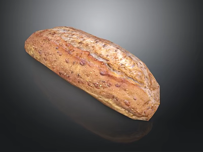 Freshly Baked Whole Grain Artisan Bread Loaf with Crusty Surface and Seeds 3d model