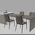 Modern Dining Table Set with Rectangular Wooden Top and Four Brown Chairs 3d model