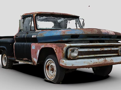 Vintage Rusty Classic Truck With Old Weathered Body And Blue Red Paint 3d model