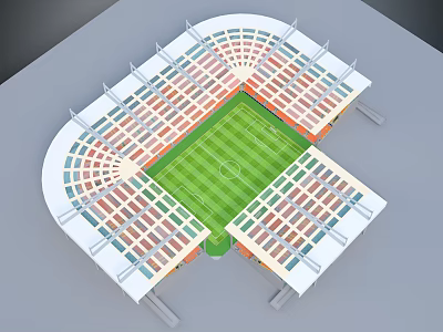 Modern Sports Stadium Architectural Design With Green Football Field Red Seats And White Roof Structure 3d model