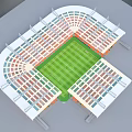 Modern Sports Stadium Architectural Design With Green Football Field Red Seats And White Roof Structure