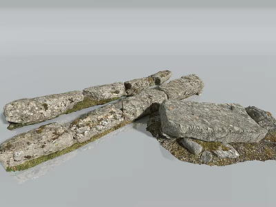Ancient Broken Stone Road Facilities With Moss Covered Blocks And Cracks 3d model