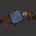 Multiple Red Gray Orange Rustic Industrial Storage Drums With Blue Cloth Covered Equipment