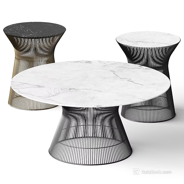 Elegant Modern Round Tables Featuring Marble Tops And Wireframe Bases 3d model 