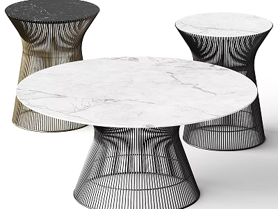 Elegant Modern Round Tables Featuring Marble Tops And Wireframe Bases 3d model