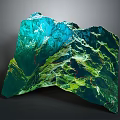 3D Mountainous Terrain Model With Blue Green Hues And Detailed Elevation Texture