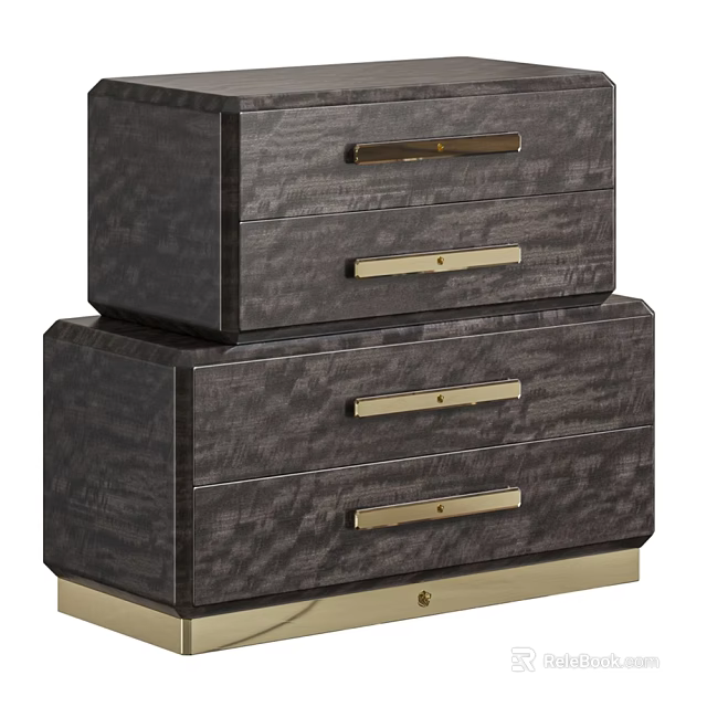 Elegant Modern Chest of Drawers With Dark Wood Grain Gold Handles And Gold Base 3d model 