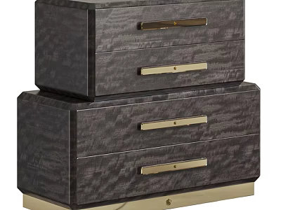 Elegant Modern Chest of Drawers With Dark Wood Grain Gold Handles And Gold Base 3d model