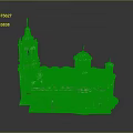 Classical Historical Building Model With Green Dome Tower Red Tiled Roof And Arched Windows