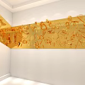 Golden Wall Decorated With Various Daily Necessities Patterns Like Scissors Spoon And Cup 3d model