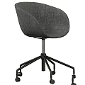 Modern Table and Chair Set with Gray Fabric Chair Black Metal Frame and Wheels