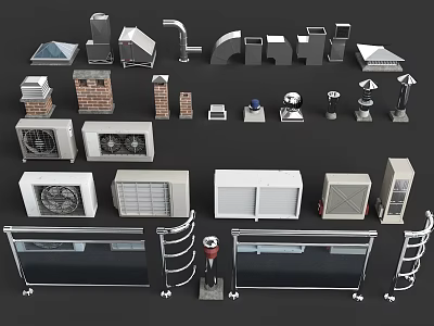 Home And Building Accessories Including Chimneys Vents Radiators Railings And AC Units 3d model