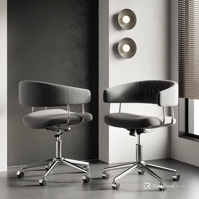 Stylish Modern Gray Office Chair with Padded Armrests and Chrome Metal Base 3d model 