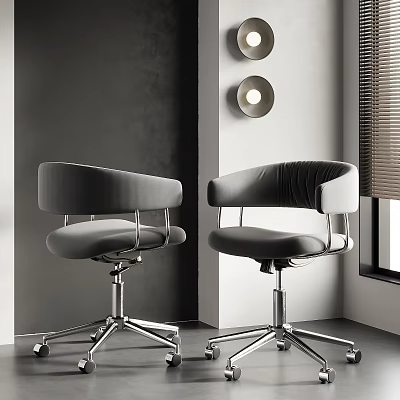 Stylish Modern Gray Office Chair with Padded Armrests and Chrome Metal Base 3d model