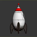 Vintage Decorative Rocket Model With White Body Red Top Brown Stand And Riveted Details