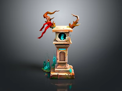 Detailed Fantasy Tower With Clock Antler Decorations And Green Base Ornaments 3d model