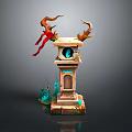 Detailed Fantasy Tower With Clock Antler Decorations And Green Base Ornaments