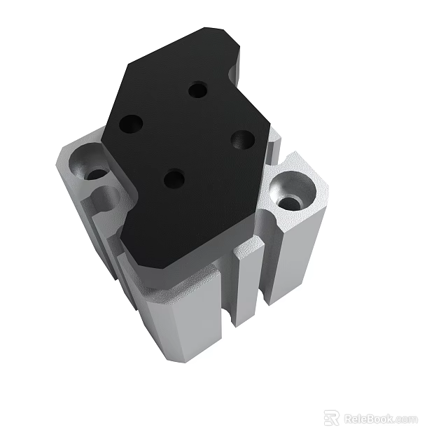 Mechanical Metal Part With Black Top Silver Body And Multiple Holes Design 3d model 