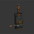 Industrial Drilling Equipment With Yellow Black Striped Cylinder And Drill Bit On Concrete Base
