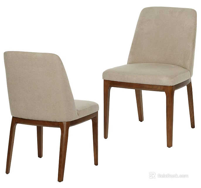 Modern Upholstered Dining Chairs with Beige Fabric Wooden Legs and Simple Design 3d model 