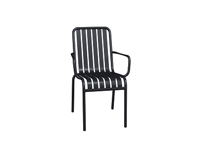 Black Metal Leisure Chair With Striped Backrest And Armrest For Comfortable Outdoor Seating 3d model