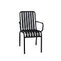 Black Metal Leisure Chair With Striped Backrest And Armrest For Comfortable Outdoor Seating