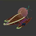 Unique Interstellar Spaceship Concept With Wooden Structure Orange Dome And Blue Propellers