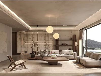Cozy Wabi Sabi Style Living And Dining Space With Warm Comfortable Home Interior Design 3d model