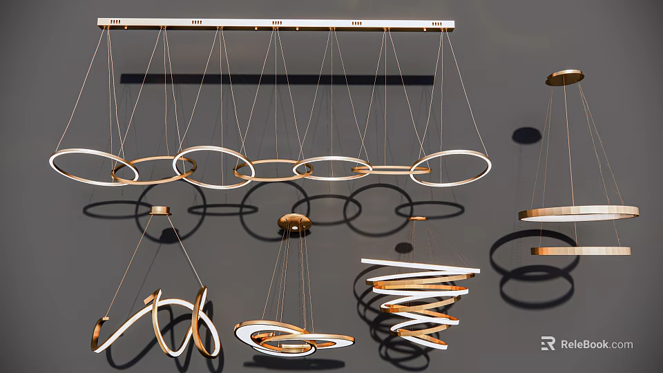 Minimalist Modern Hanging Chandeliers With Circular Spiral And Geometric Designs 3d model 