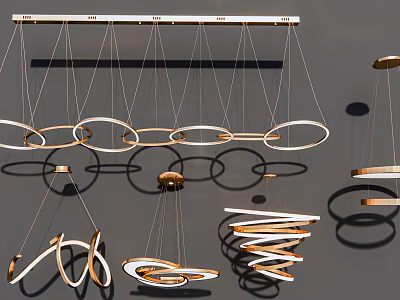 Minimalist Modern Hanging Chandeliers With Circular Spiral And Geometric Designs 3d model