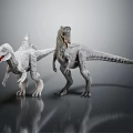 Realistic Dinosaur Models T-Rex and Spinosaurus Standing on Gray Reflective Surface 3d model