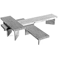 Modern Outdoor Bench With Slatted Wooden Design And Metal Frame For Garden Patio