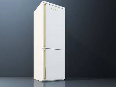 White Double Door Refrigerator Freezer With Modern Design And Gold Accents 3d model
