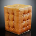 Comfortable Modern Brown Leather Tufted Square Ottoman With Gold Metal Base 3d model