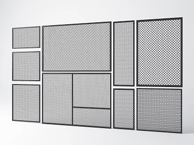 Modern Metal Fence Panels with Different Mesh Patterns Arranged Together 3d model