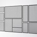 Modern Metal Fence Panels with Different Mesh Patterns Arranged Together 3d model