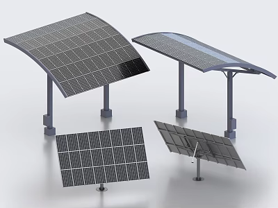 Industrial Solar Panel Equipment With Curved Canopy And Fixed Flat Installation Structures 3d model
