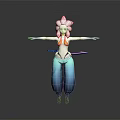 Game Movie Character With Pink Floral Hair Yellow Top And Blue Baggy Pants