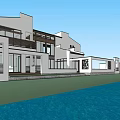 Modern Waterfront Detached Villa Design With White Exterior And Large Windows 3d model