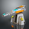 Futuristic Weapon Turret Structure With Orange Gray Body And Glowing Blue Yellow Accents