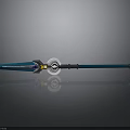 Blue Spear Weapon With Glowing Element Circular Ornament And Long Shaft Design