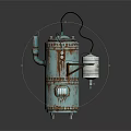 Rusted Teal Vintage Industrial Equipment With Metal Structure Top Chimney And Black Cable
