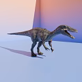 Reptile Velociraptor with Mechanical Parts Open Mouth Showing Sharp Teeth Against Gradient Pink Blue Background